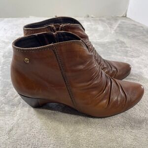 Pikolinos Ankle Booties Womens EU 38 Cognac Brown Leather Ruched Spain Zipper